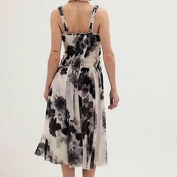 Free People Tesa Smocked Mesh Midi Dress Ivory Combo S NWT - Picture 3 of 10